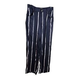 Fleur Du Mal Straight Leg 100% Silk Pants Size 2 Navy with White Stripe